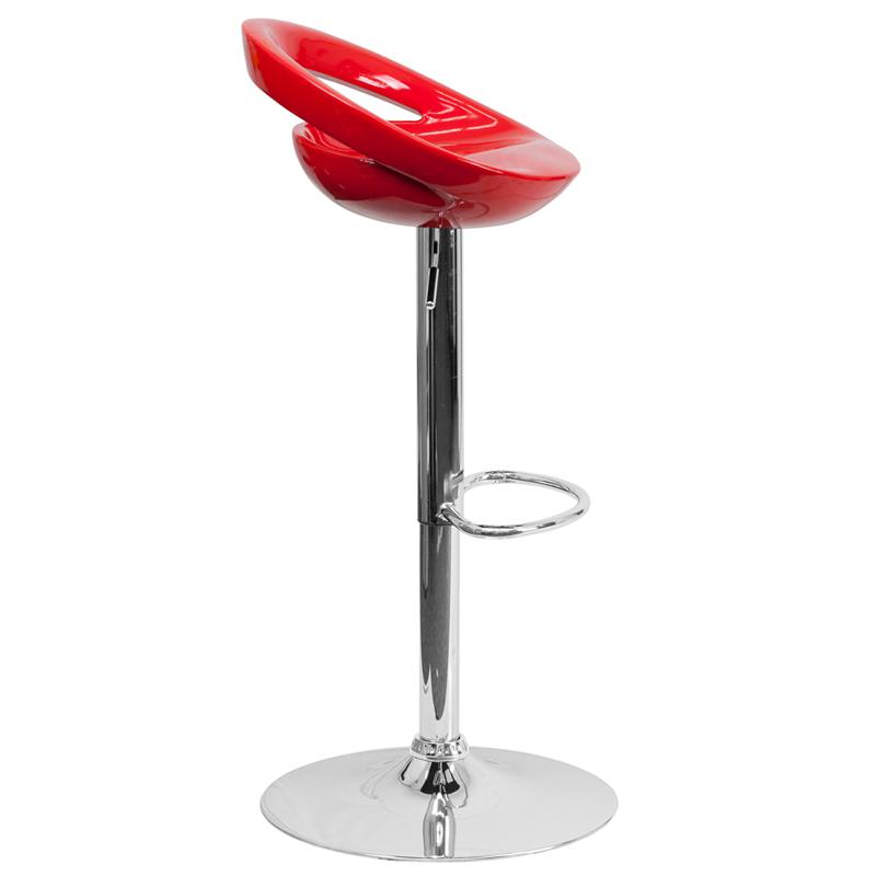 Contemporary Red Plastic Adjustable Height Barstool With Rounded Cutout Back And Chrome Base By Flash Furniture | Bar Stools | Modishstore - 2
