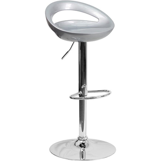 Contemporary Silver Plastic Adjustable Height Barstool With Rounded Cutout Back And Chrome Base By Flash Furniture | Bar Stools | Modishstore