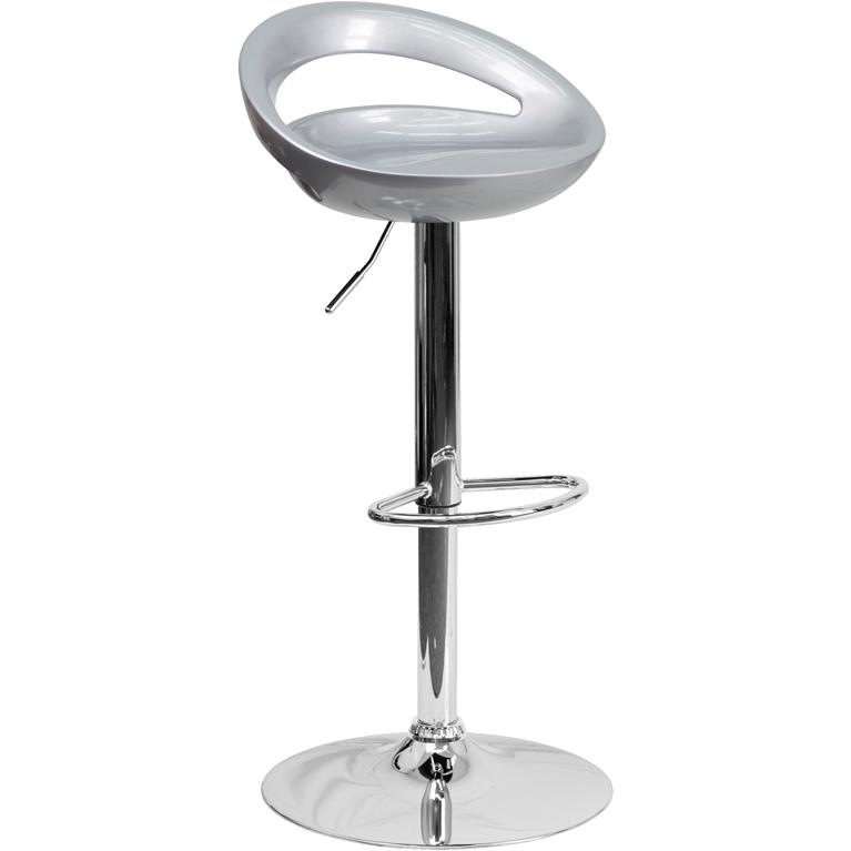 Contemporary Silver Plastic Adjustable Height Barstool With Rounded Cutout Back And Chrome Base By Flash Furniture | Bar Stools | Modishstore - 1