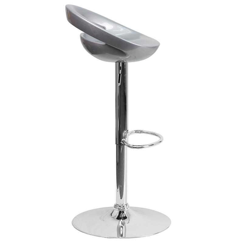 Contemporary Silver Plastic Adjustable Height Barstool With Rounded Cutout Back And Chrome Base By Flash Furniture | Bar Stools | Modishstore - 2