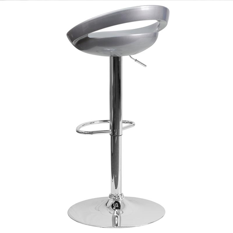Contemporary Silver Plastic Adjustable Height Barstool With Rounded Cutout Back And Chrome Base By Flash Furniture | Bar Stools | Modishstore - 3