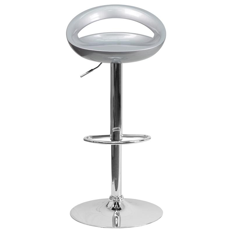 Contemporary Silver Plastic Adjustable Height Barstool With Rounded Cutout Back And Chrome Base By Flash Furniture | Bar Stools | Modishstore - 4