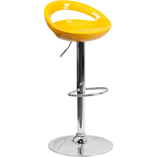 Contemporary Yellow Plastic Adjustable Height Barstool With Rounded Cutout Back And Chrome Base By Flash Furniture | Bar Stools | Modishstore
