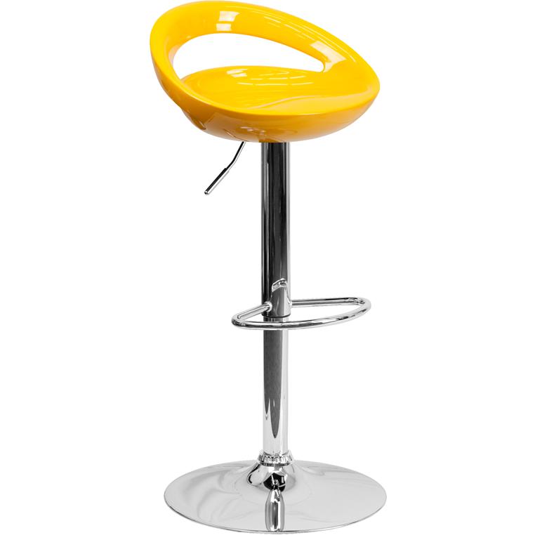 Contemporary Yellow Plastic Adjustable Height Barstool With Rounded Cutout Back And Chrome Base By Flash Furniture | Bar Stools | Modishstore - 1
