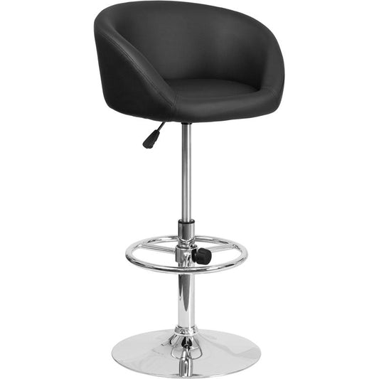 Contemporary Black Vinyl Adjustable Height Barstool With Barrel Back And Chrome Base By Flash Furniture | Bar Stools | Modishstore