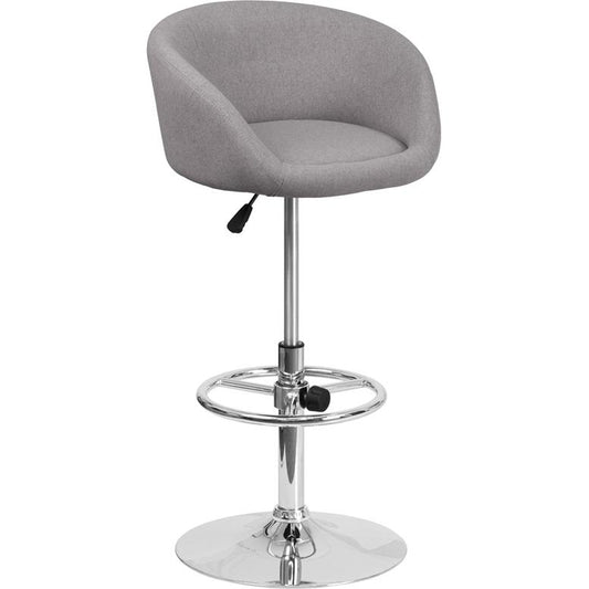 Contemporary Gray Fabric Adjustable Height Barstool With Barrel Back And Chrome Base By Flash Furniture | Bar Stools | Modishstore