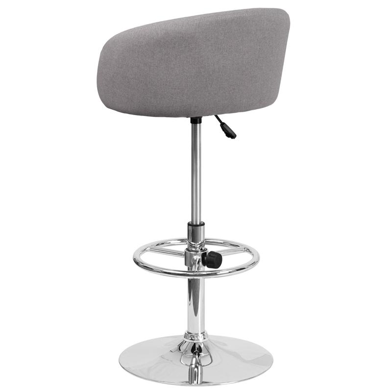 Contemporary Gray Fabric Adjustable Height Barstool With Barrel Back And Chrome Base By Flash Furniture | Bar Stools | Modishstore - 3