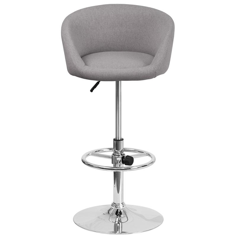 Contemporary Gray Fabric Adjustable Height Barstool With Barrel Back And Chrome Base By Flash Furniture | Bar Stools | Modishstore - 4