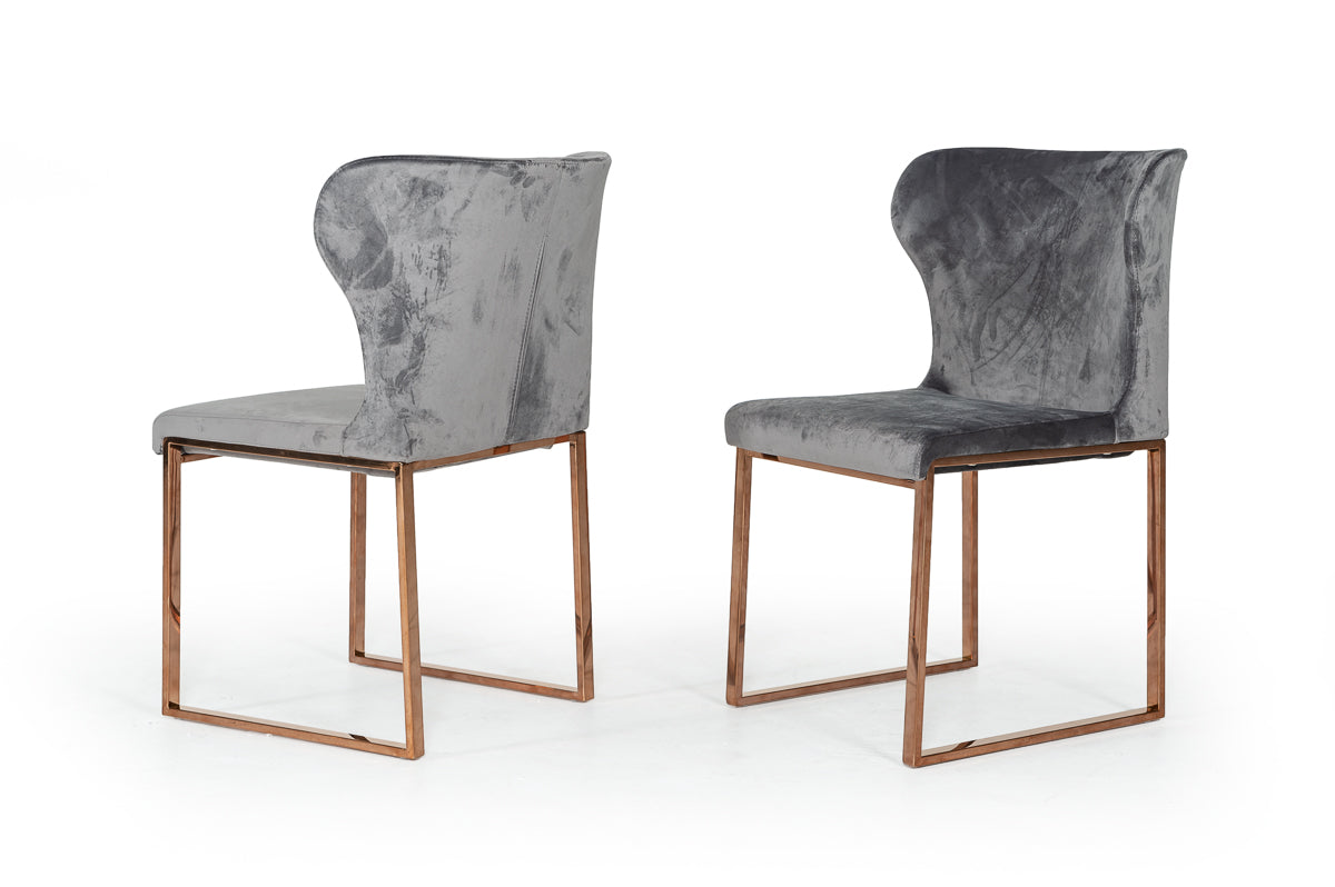 Vig Furniture Modrest Chadwick Modern Grey Velvet & Rosegold Dining Chair | Modishstore | Dining Chairs