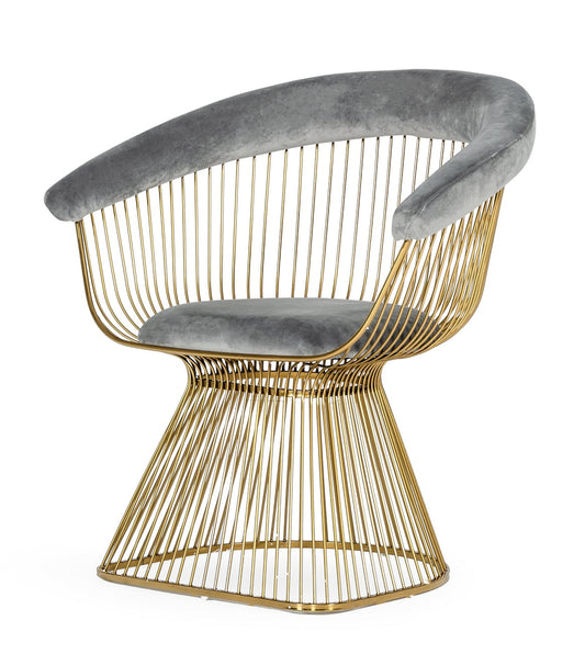 Modrest Chandler - Modern Grey Velvet & Gold Dining Chair | Modishstore | Dining Chairs