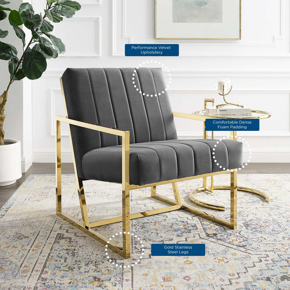 Modway Inspire Channel Tufted Performance Velvet Armchair - EEI-3914 | Armchairs | Modishstore - 5