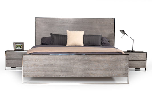 Modrest Charlene Modern Grey Elm & Stainless Steel Bed | Modishstore | Beds