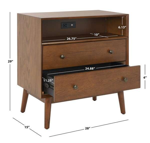 Safavieh Scully 2 Drawer 1 Shelf Chest W/ Usb - Medium Oak | Drawers | Modishstore - 4