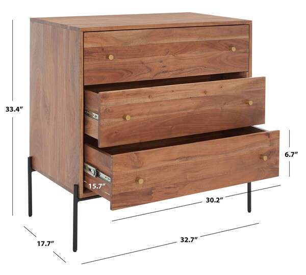 Safavieh Dowling 3 Drawer Chest - Brown | Drawers | Modishstore - 3