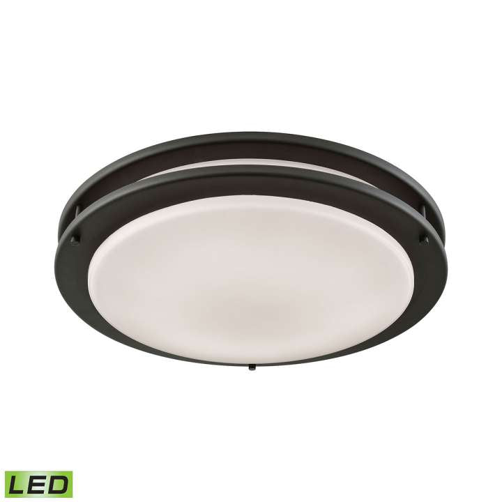 Clarion 15-inch LED Flush Mount in Oil Rubbed Bronze with a White Glass Diffuser | Ceiling Lamps | Modishstore