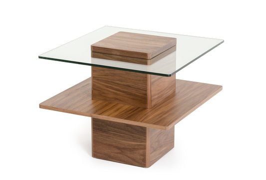 Vig Furniture Modrest Clarion Modern Walnut and Glass End Table | Modishstore | End Tables