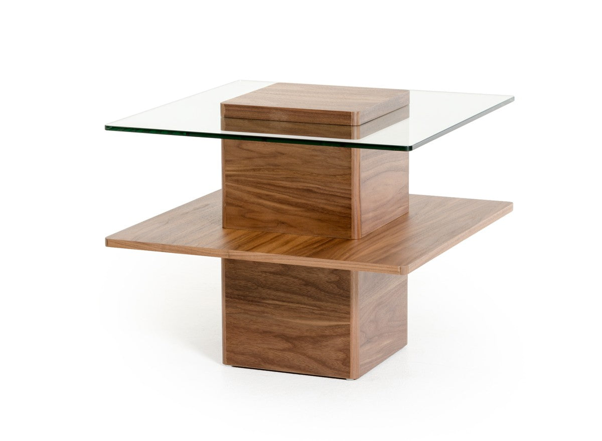 Vig Furniture Modrest Clarion Modern Walnut and Glass End Table | Modishstore | End Tables-2