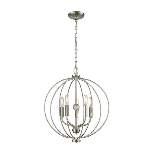 Williamsport 5-Light Chandelier in in Brushed Nickel with Clear Glass Ball | Chandeliers | Modishstore