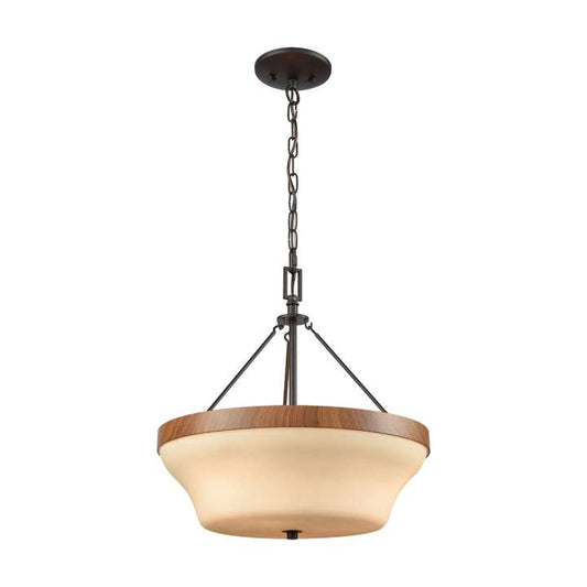 Park City 3-Light Dual Mount (Pendant/Semi Flush) in Bronze and Wood Grain with Beige Scavo Glass | Ceiling Lamps | Modishstore