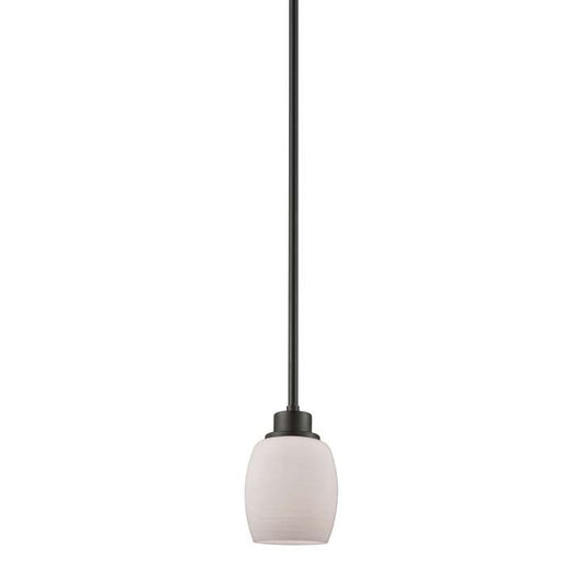 Casual Mission 1-Light Pendant in Oil Rubbed Bronze with White Lined Glass | Pendant Lamps | Modishstore