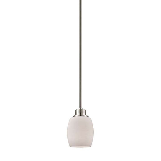 Casual Mission 1-Light Pendant in Brushed Nickel with White Lined Glass | Pendant Lamps | Modishstore