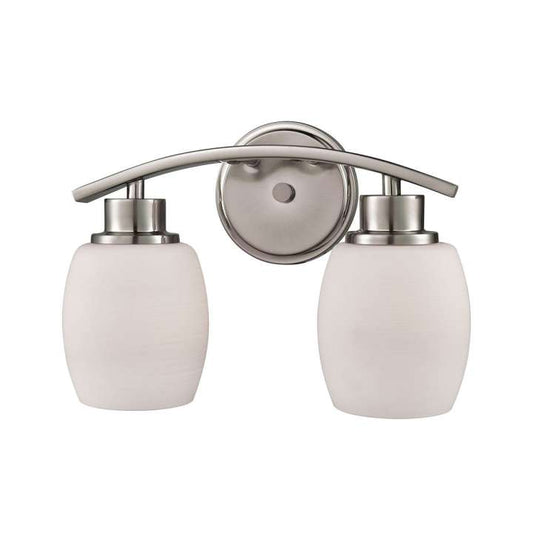 Casual Mission 2-Light for the Bath in Brushed Nickel with White Lined Glass | Vanity Light | Modishstore