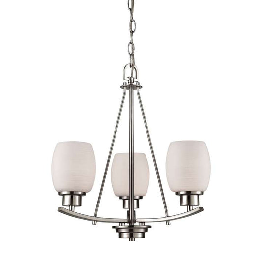 Casual Mission 3-Light Chandelier in in Brushed Nickel with White Lined Glass | Chandeliers | Modishstore