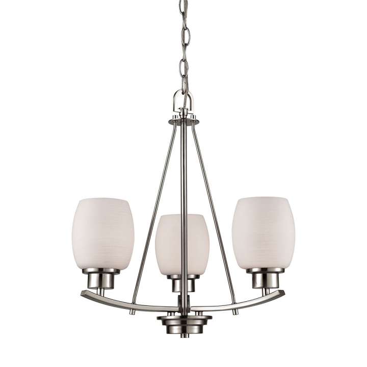 Casual Mission 3-Light Chandelier in in Brushed Nickel with White Lined Glass | Chandeliers | Modishstore