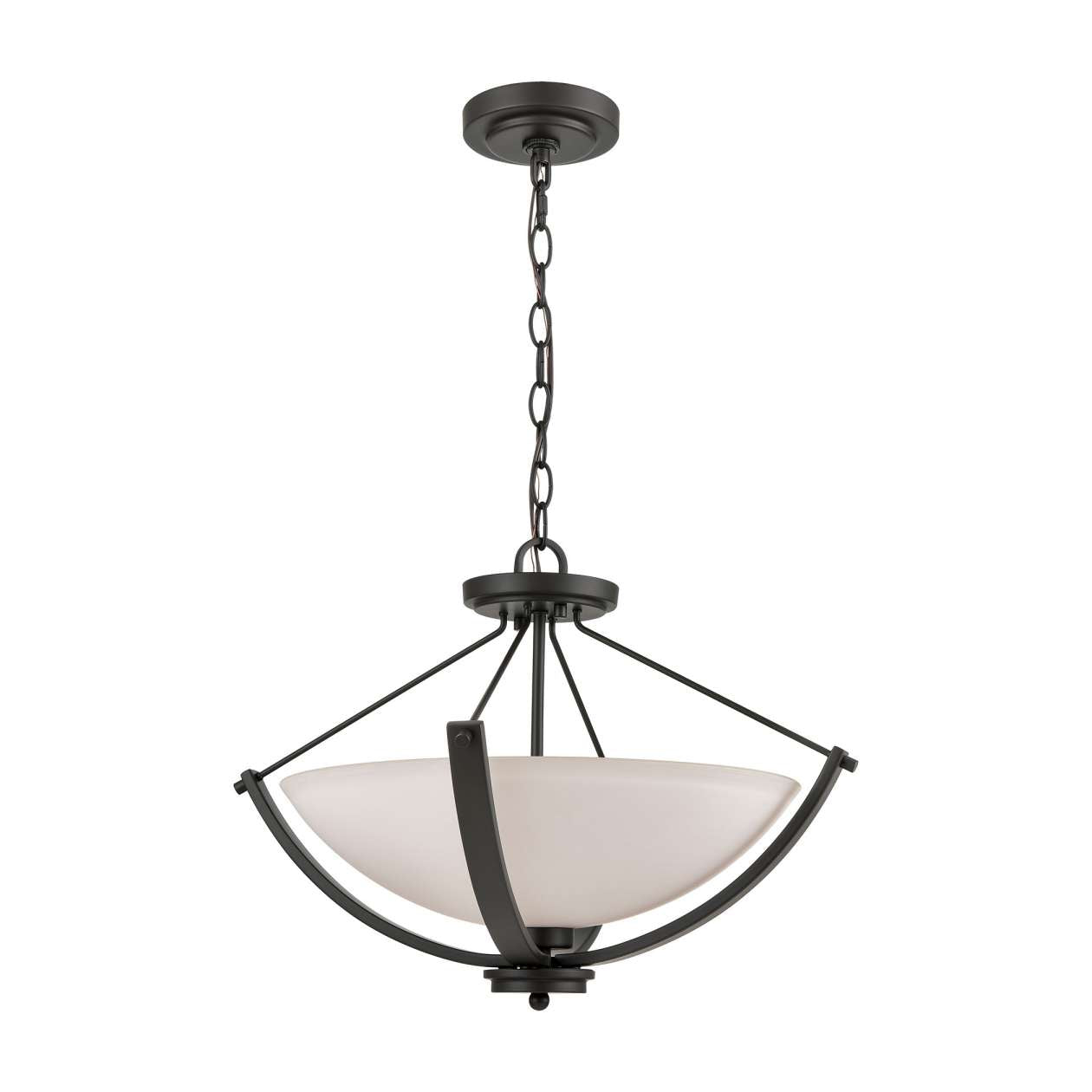 Casual Mission 3-Light Semi Flush Mount in Oil Rubbed Bronze with White Lined Glass | Ceiling Lamps | Modishstore
