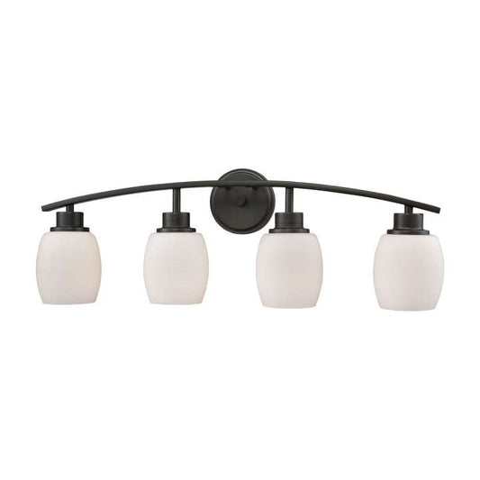 Casual Mission 4-Light for the Bath in Oil Rubbed Bronze with White Lined Glass | Vanity Light | Modishstore
