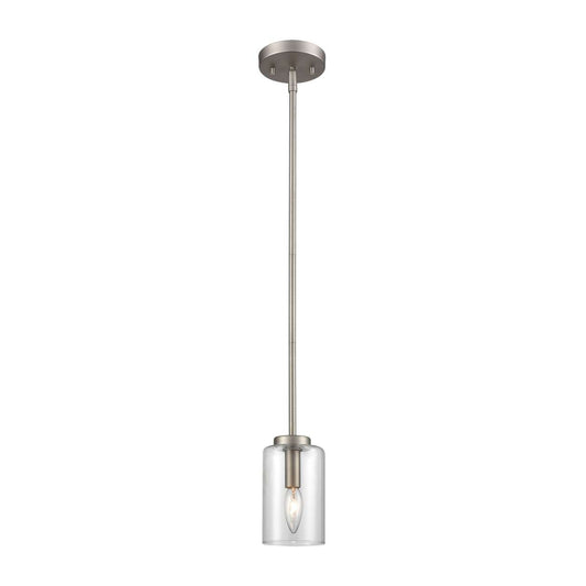 West End 1-Light Mini Pendant in Brushed Nickel with Clear Glass | Pendant Lamps | Modishstore