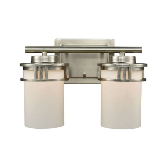 Ravendale 2-Light for the Bath in Brushed Nickel with Opal White Glass | Vanity Light | Modishstore