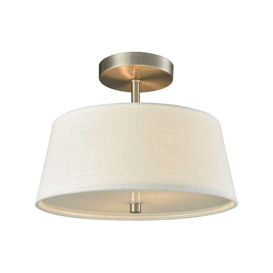 Morgan 2-Light Semi Flush in Brushed Nickel with White Fabric Shade and White Glass Diffuser | Ceiling Lamps | Modishstore