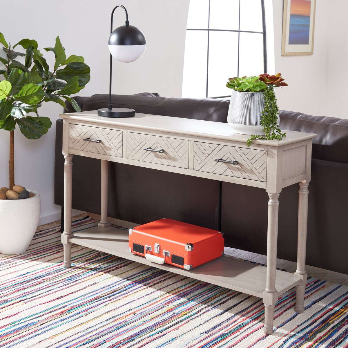 Safavieh Peyton 3 Drawer Console Table - Greige | Console Tables | Modishstore