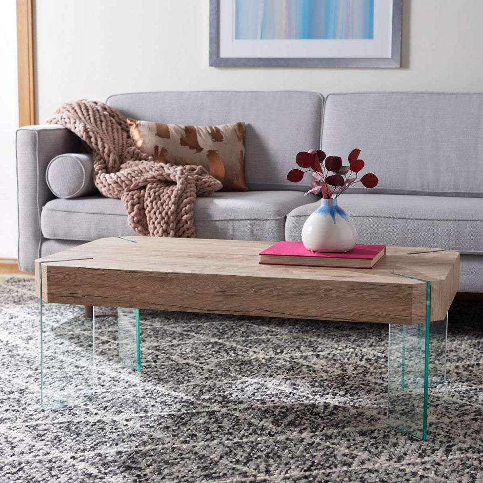 Safavieh Katelyn Rectangular Contemporary Glass Leg Coffee Table - Natural | Coffee Tables | Modishstore - 4