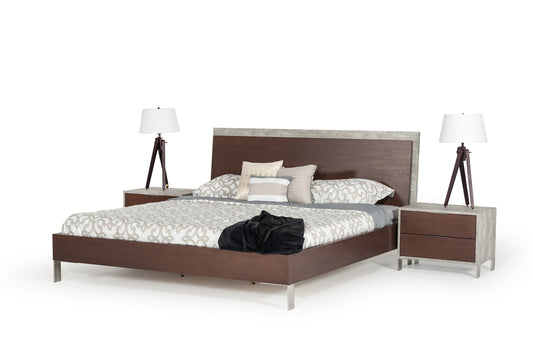 Nova Domus Conner Modern Dark Walnut & Faux Concrete Bed | Modishstore | Beds
