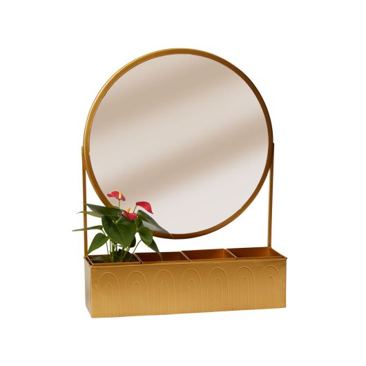 Contemplation Gold Metallic Mirror cum Planter Shelf By Accent Decor | Stands | Modishstore - 3