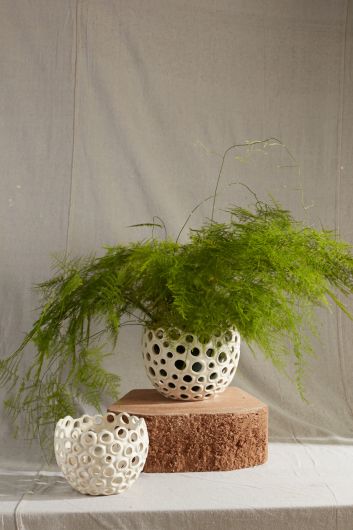 Coral Off-White Ceramic Glazed Pot By Accent Decor | Planters, Troughs & Cachepots | Modishstore - 1