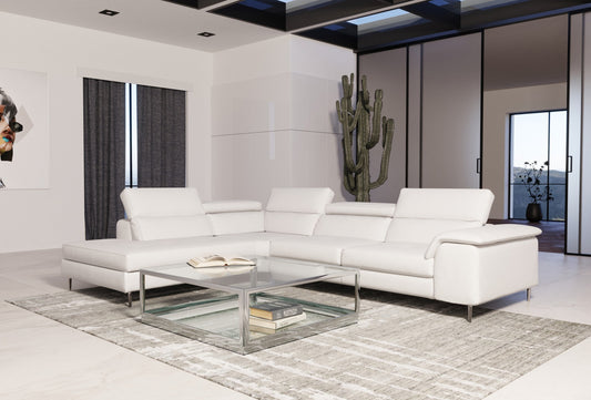 Coronelli Collezioni Viola - Italian Contemporary White Leather LAF Chaise Sectional Sofa | Modishstore | Sofas