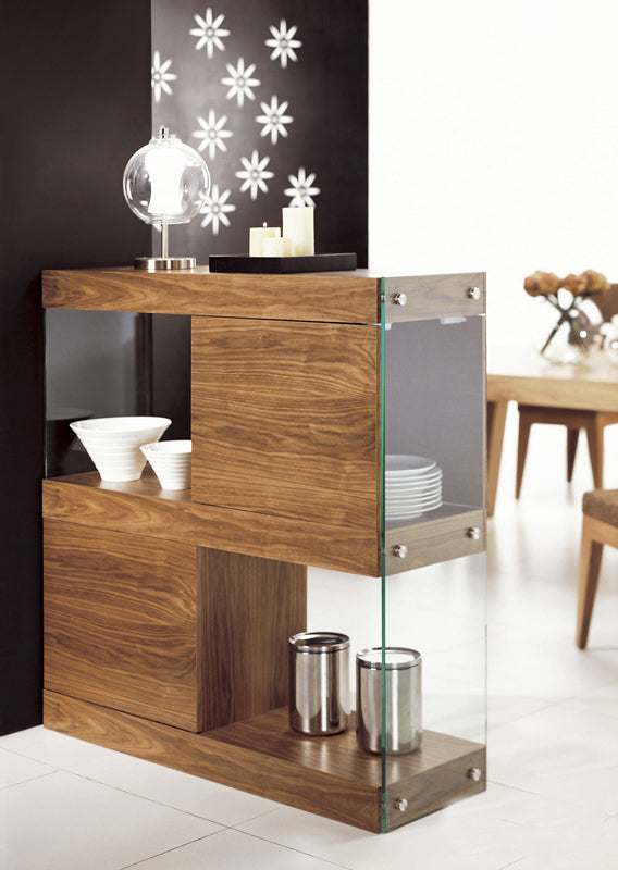 Modrest Aura Modern Walnut & Glass Square Cabinet | Modishstore | Cabinets