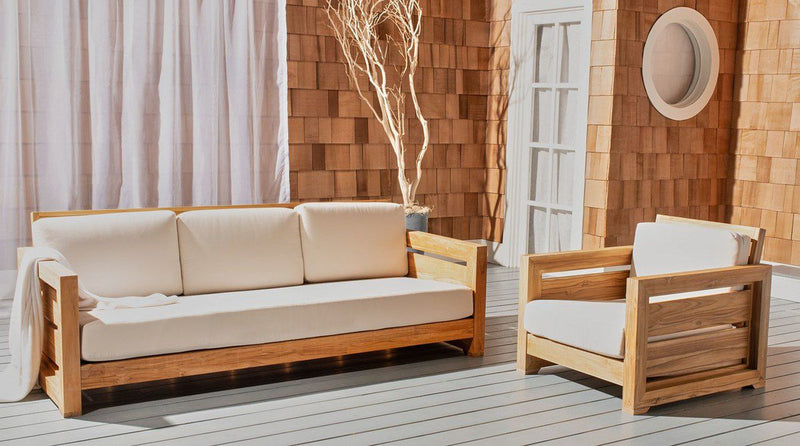 Safavieh Guadeloupe Teak 3-Seat Sofa - Natural | Outdoor Sofas, Loveseats & Sectionals | Modishstore