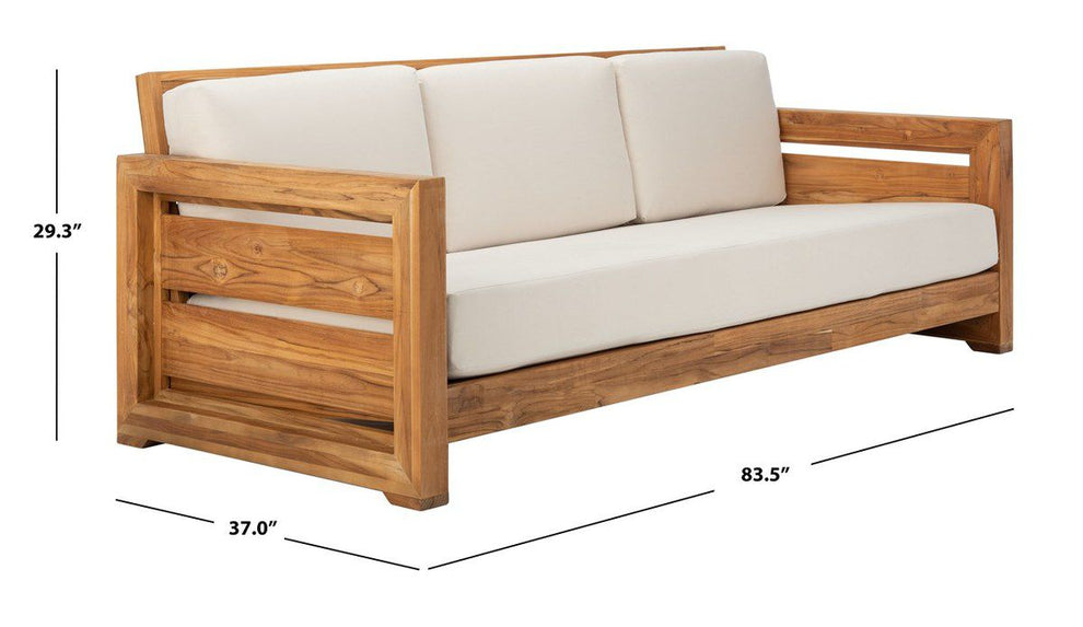 Safavieh Guadeloupe Teak 3-Seat Sofa - Natural | Outdoor Sofas, Loveseats & Sectionals | Modishstore - 4