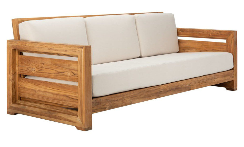 Safavieh Guadeloupe Teak 3-Seat Sofa - Natural | Outdoor Sofas, Loveseats & Sectionals | Modishstore - 3