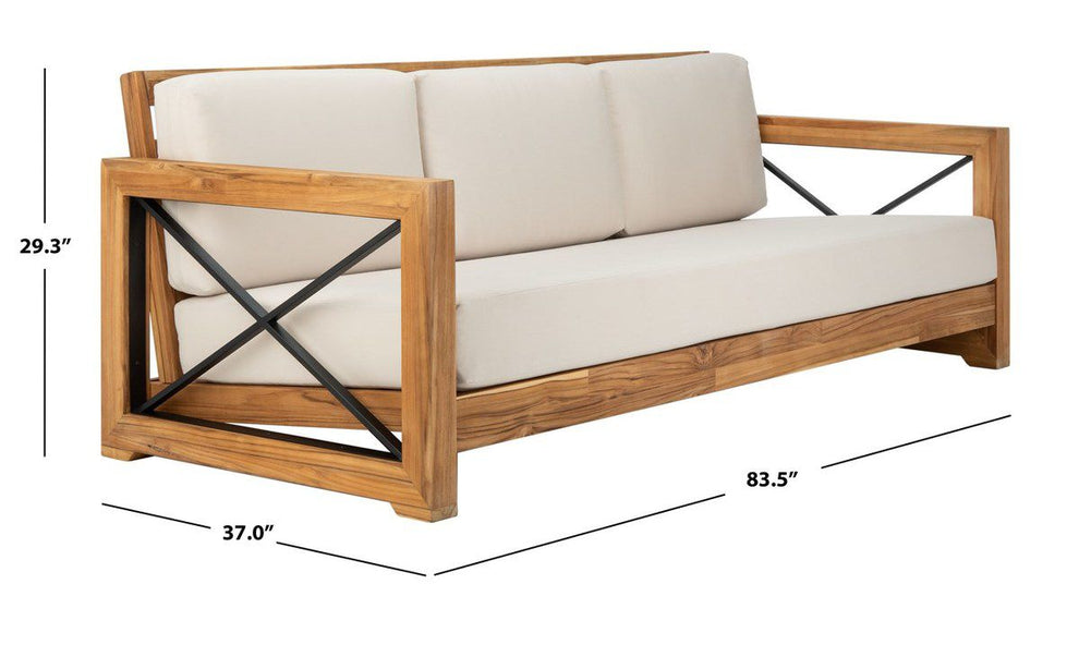 Safavieh Curacao Teak 3-Seat Sofa - Natural | Outdoor Sofas, Loveseats & Sectionals | Modishstore - 4