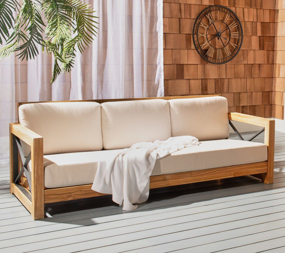 Safavieh Curacao Teak 3-Seat Sofa - Natural | Outdoor Sofas, Loveseats & Sectionals | Modishstore - 5