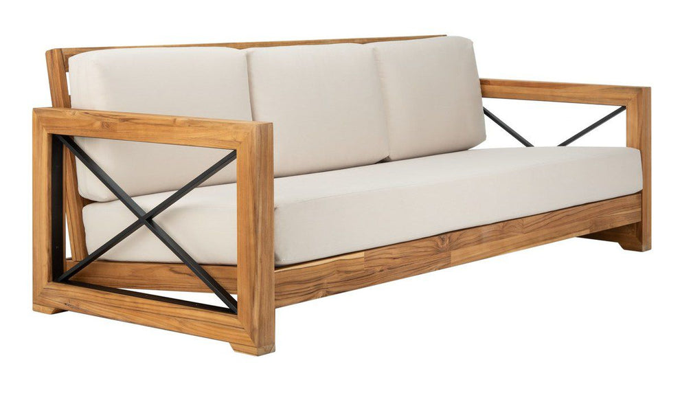 Safavieh Curacao Teak 3-Seat Sofa - Natural | Outdoor Sofas, Loveseats & Sectionals | Modishstore - 3