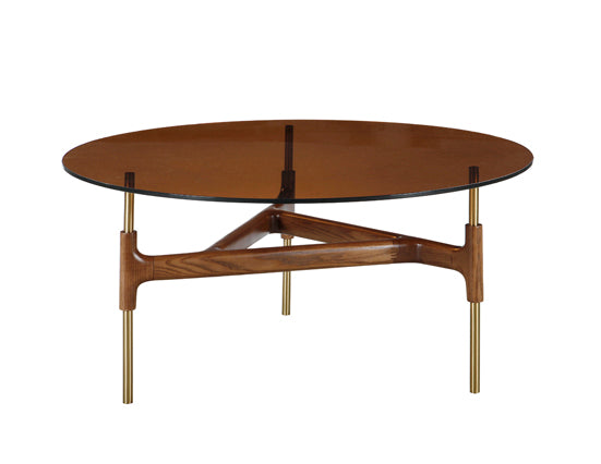 Modrest Lawson Modern Round Walnut & Glass Coffee Table | Modishstore | Coffee Tables