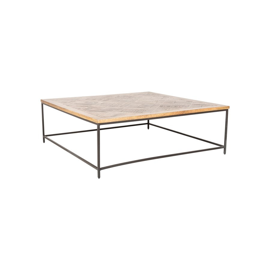Emmett 47" Square Wood Coffee Table Greywash and Iron by Jeffan | Coffee Tables | Modishstore