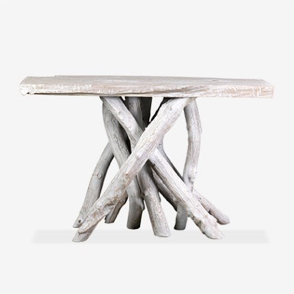 Roell teak top Console table with natural root base - White Wash by Jeffan | Console Tables | Modishstore