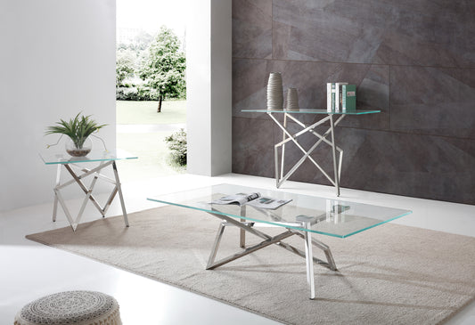 Modrest Hawkins Modern Glass & Stainless Steel Console Table | Modishstore | Console Tables